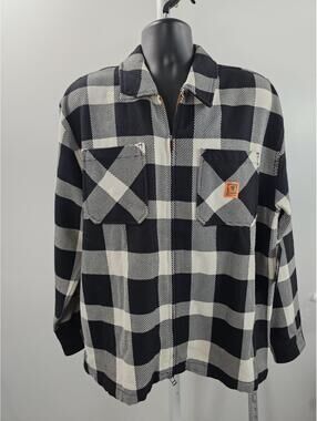 Brixton Union Zip Flannel Off White / Black Sz L NWT